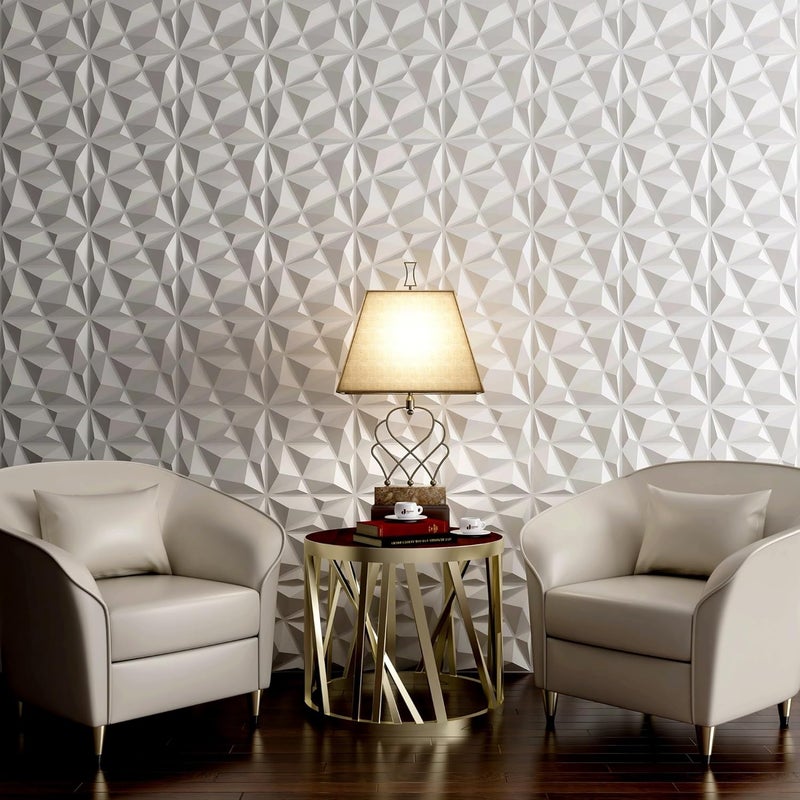 MIX3D 33 Pack 3D Wall Panels, Modern Diamond Textured Design for Interior Wall Decor in Living Room Bedroom Game Room Office Hotel, White, 12'' x 12'' Cover 32 Sq. Ft - Image 2